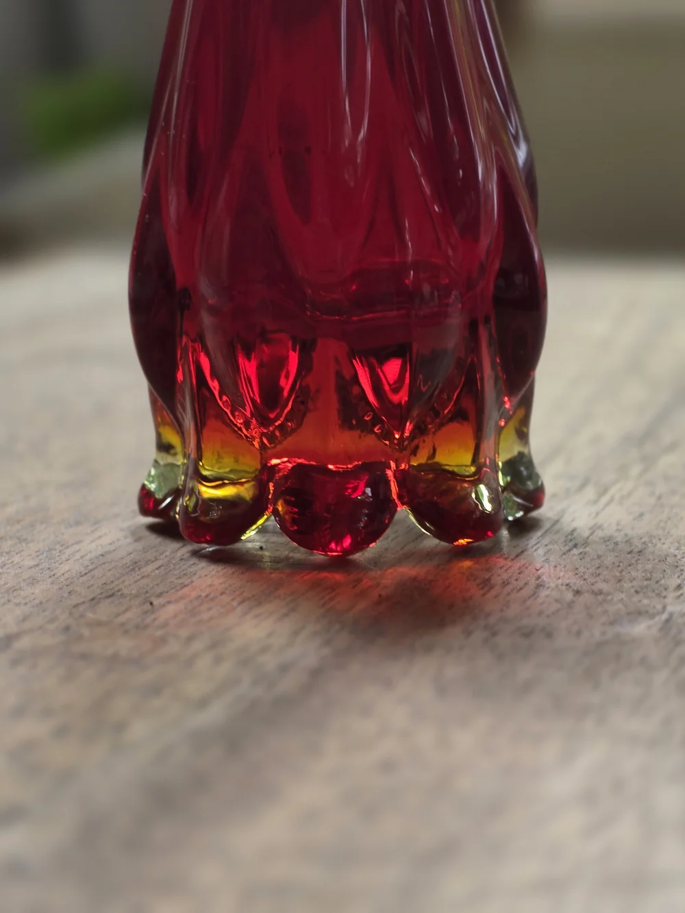 Vintage Ruby Red Fluted Art Glass Bud Vase Scalloped Edge Moody Maximalist